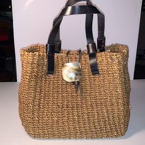 Nine West Woven reed, leather and Mother-of-Pearl purse